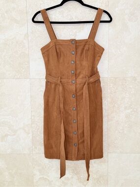 Abercrombie Faux Suede Belted Button Front Utility Dress XST EUC
